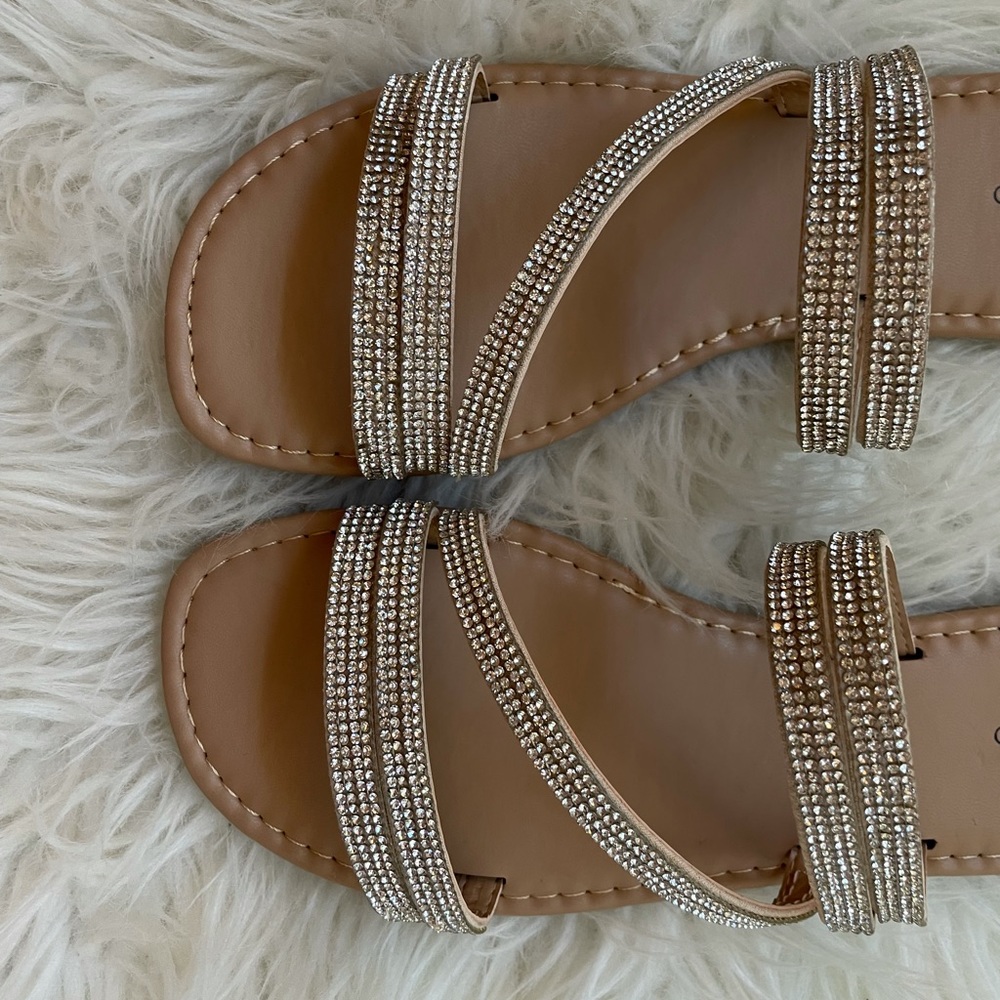 Square Toe Rhinestone Criss Cross Strap Sandals - Picture 9 of 16